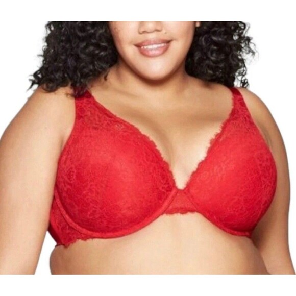 Auden ‘The Sublime’ Plunge Push-Up Bra Size 40DDD Red Lace Underwire EUC - Picture 1 of 7